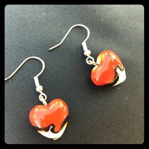 Red black and white dangle earrings